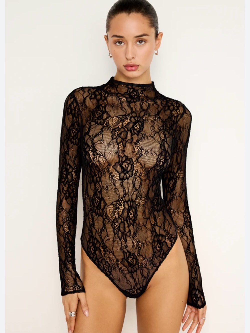 Good American Black Lace Sheer Long-Sleeve Top - Picture 3 of 6